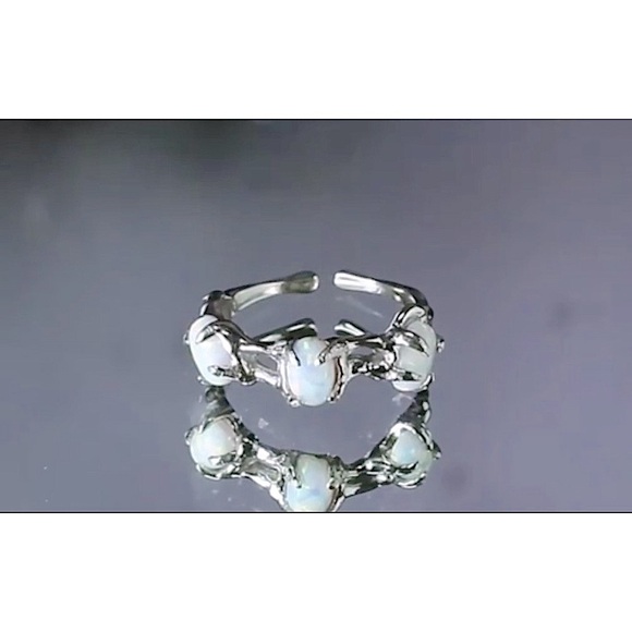 Boutique Jewelry - NEW Opal Ring, 925 Sterling Silver Three Stone, Statement‎ Ring, Size Adjustable